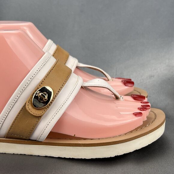 COACH Eileen Turn-lock Slide Sandals Women's 6 B Thong Cream Tan Summer Vacation - Picture 5 of 17